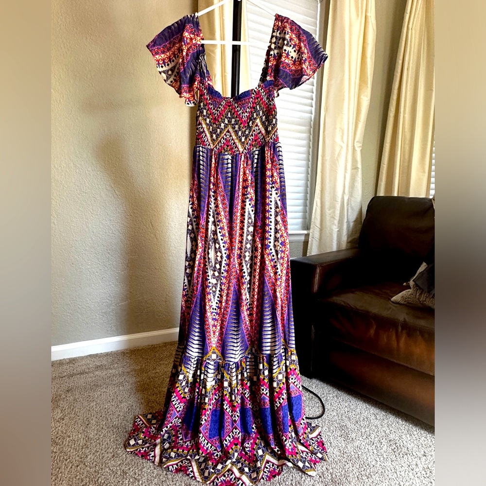 Anthropologie Smocked Flutter Sleeve Maxi XXS